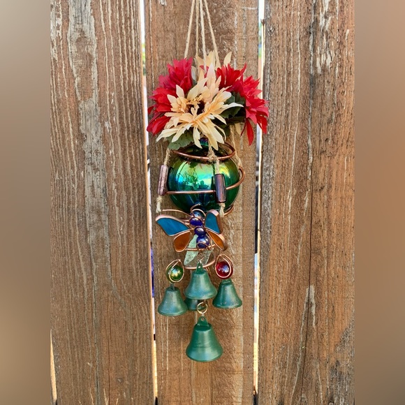 NEW! Rainbow Stained Glass Wind Chime Sun Catcher Butterfly Vase Mobile - Picture 8 of 13